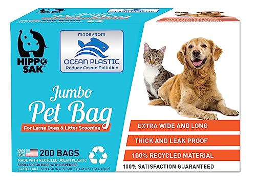 Hippo Sak® Extra Large Pet Poop Bags with Dispenser, Made with Ocean Plastic, 200 Count