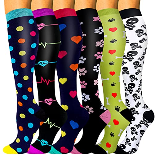 HLTPRO 6 Pairs Compression Socks for Women & Men -20-30 mmHg Compression Stockings for Medical, Nurse, Running