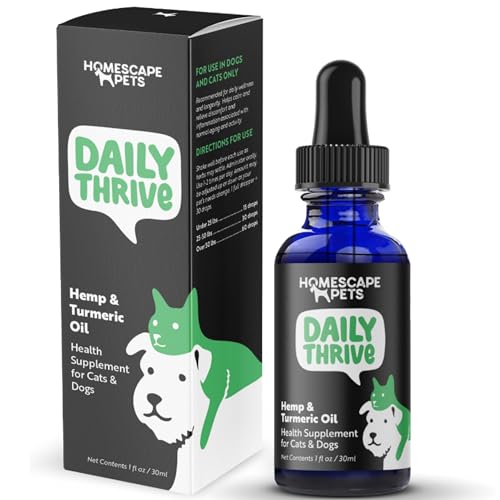 Homescape Pets - Daily Thrive - Hemp & Turmeric Oil for Cats & Dogs - Anti-Inflammatory, Calms Aches & Pain - Enhances Energy, Supports Immune System - with Organic Curcumin