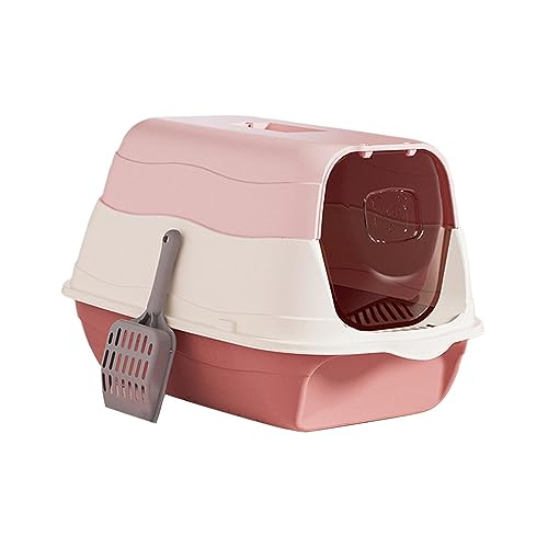 Hooded Cat, Hooded Pet Litter Tray, Easy to Clean with Lid Reusable Large Cat Kitten Potty with Door, Pink