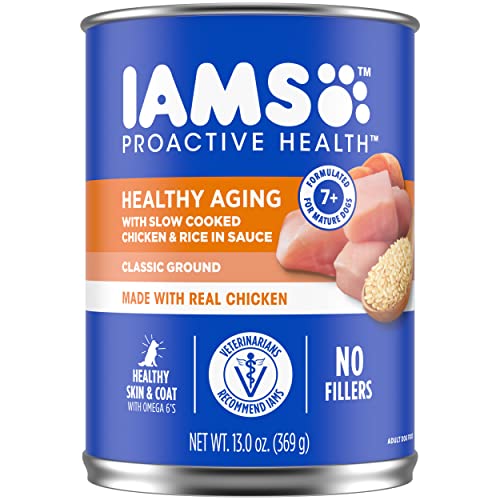 IAMS PROACTIVE HEALTH Healthy Aging Wet Dog Food Classic Ground with Slow Cooked Chicken and Rice, 12-Pack of 13 oz. Cans