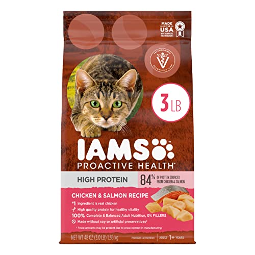 IAMS PROACTIVE HEALTH High Protein Adult Dry Cat Food with Chicken & Salmon Cat Kibble, 3 lb. Bag