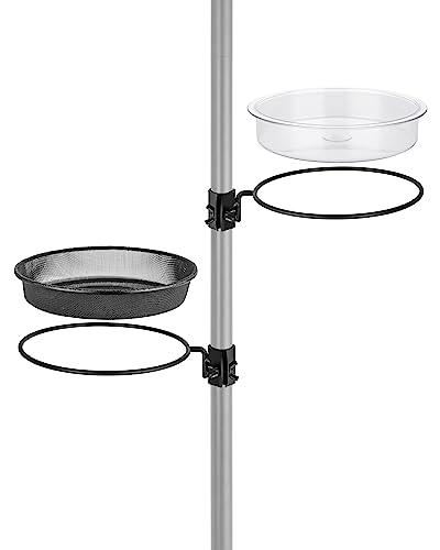 iBorn Bird Feeders Station Mesh Tray and Ring for 1” Pole Stand Station Outdoor Accessory for Humming Bird Feeders for Outside,Fit for 1 Inch Pole, Pack of 1 (Mesh & Water Tray, Pack of 2)