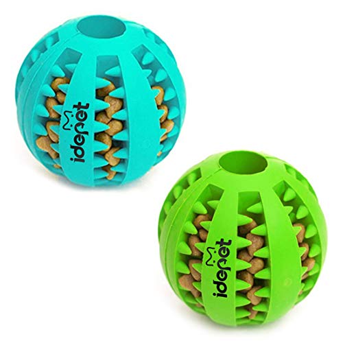 Idepet Dog Toy Ball, Nontoxic Bite Resistant Toy Ball for Pet Dogs Puppy Cat, Dog Pet Food Treat Feeder Chew Tooth Cleaning Ball Exercise Game IQ Training Ball (3.15 inch, Blue&Green)