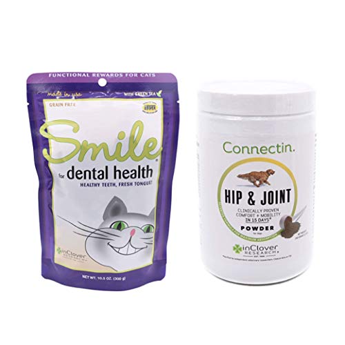 In Clover Smile Daily Dental Health Soft Chews for Cats (10.5 Oz) & Connectin Hip and Joint Powder Supplement for Dogs (12 Oz)