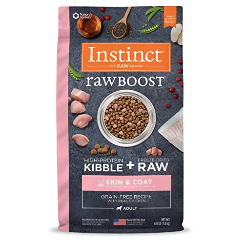 Instinct Raw Boost Skin & Coat Health Grain Free Recipe with Real Chicken Natural Dry Dog Food by Nature's Variety, 4 lb. Bag