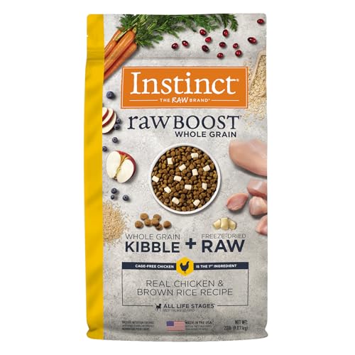 Instinct Raw Boost Whole Grain Dry Dog Food, Natural Real Chicken & Brown Rice Recipe Kibble with Omegas + Freeze Dried Raw Dog Food, 20 lb. Bag