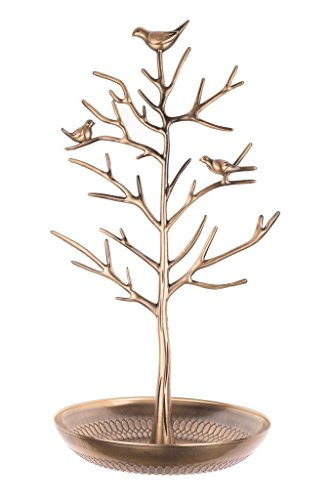 INVIKTUS Silver Birds Tree Jewelry Stand Display Earring Necklace Holder Organizer Rack Tower