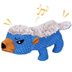 IOKHEIRA Dog Plush Toys for Aggressive Chewers, Indestructible Dog Squeaky Toys with Crinkle Paper, Durable Teething Chew Toys for Medium and Large Breed (Delft Blue, Honey Badger)