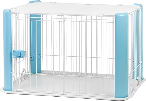 IRIS OHYAMA, Indoor Dog/Puppy playpen with Base, Removable roof, Sliding Door with Latch, Hooks for Easy Assembly, for Dog - Pet Circle CLS-960 - Blue