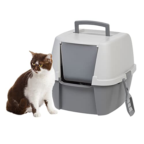 IRIS USA Jumbo Hooded Cat Litter Box with Litter Scoop, Gray