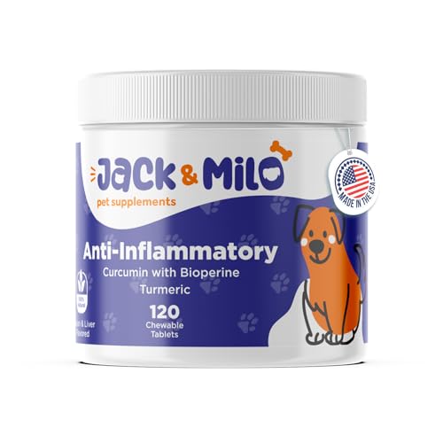 Jack & Milo Turmeric for Dogs Anti Inflammatory, Hip, and Joint Supplement Dogs - Dog Arthritis Pain Relief, Support for Mobility & Wellness, USA Made-GMP Certified, Non-GMO, 120 Chewable Tablets