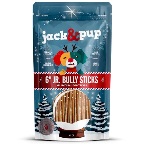 Jack&Pup Dog 6" Baby Bully Sticks for Dogs | Single Ingredient Dog Treat | Beef Bully Sticks for Puppies Teething - Limited Edition (10 Pack)