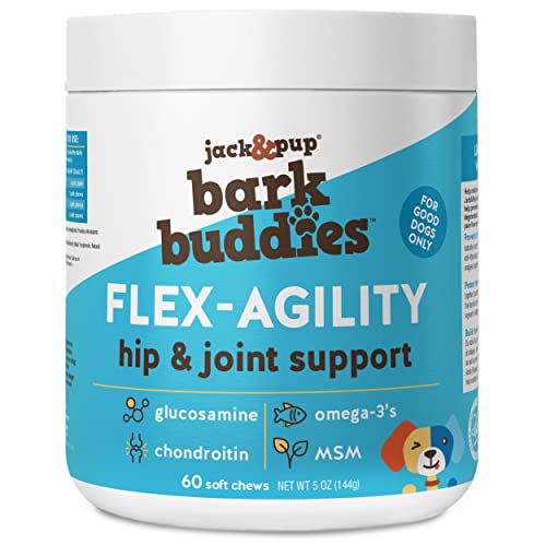 Jack&Pup Dog Joint Supplement Flex-Agility Bark Buddies | Glucosamine Chondroitin for Dogs | Hip and Joint Chews for Dogs (5oz, 60 Ct)