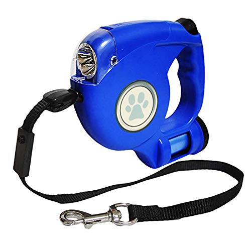 JEBBLAS Dog Retractable Leashes with Flashlight and Waste Bag Dispenser, 3 in 1 Automatic Dog Walking Leash with Anti-Slip Handle, Blue, 15ft