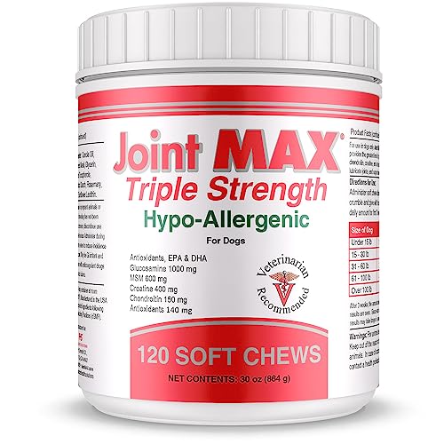 Joint MAX Triple Strength Hypo-Allergenic Soft Chews for Dogs - Hip and Joint Support Supplement with Glucosamine, Chondroitin, & MSM - Made in The USA - 120 Soft Chews