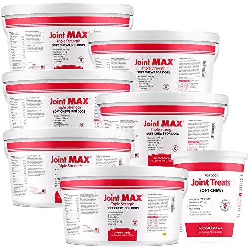 Joint MAX Triple Strength (TS) Soft Chews for Dogs - Glucosamine, Chondroitin, and MSM - Hip and Joint Pain Relief and Support Supplement for Dogs - 6-Pack - 1440 Chews + Free Joint Treats