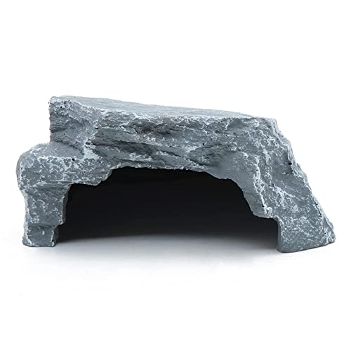 Junniu Reptile Cave Resin Rock Basking Platform Hiding Habitat Fish Tank Decor Hideout Shelter Aquarium Ornament for Bearded Dragon Turtle Insect Frog Zoo