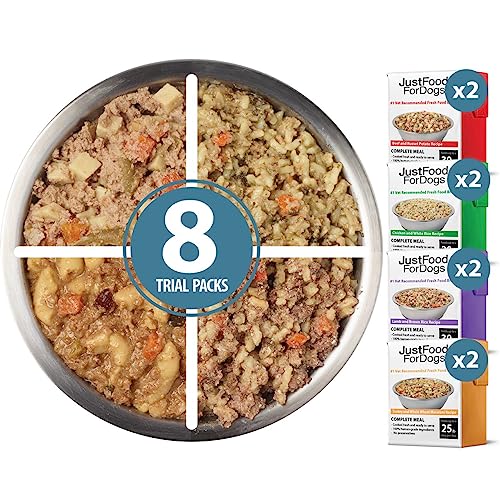 JustFoodForDogs Pantry Fresh Dog Food Variety Pack, Complete Meal or Dog Food Topper, Beef, Chicken, Turkey, & Lamb Human Grade Dog Food Recipe - 12.5 oz (Pack of 8)