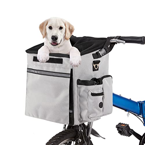 K ERATISNIK Pet Bicycle Carrier Waterproof Dog Bike Basket Bag with Reflective Stripe Pet Bike Basket Adjustable Shoulder Strap Pet Travel Bag Safe Dog Backpack Carrier for Small Medium Cats and Dogs