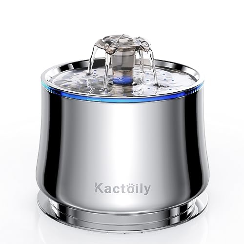 Kactoily Cat Water Fountain Stainless Steel, 2.5L/84oz Automatic Pet Water Fountain Ultra-Quiet Pump and 2 Filters, Cat Fountain for Drinking with LED Light, BPA-Free