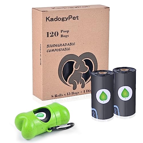 KadogyPet Dog Poo Bags, 120 Counts Biodegradable Waste Bag Refill Rolls for Dogs, Leak Proof, Extra Thick, Lavender Scented, Dispenser Included