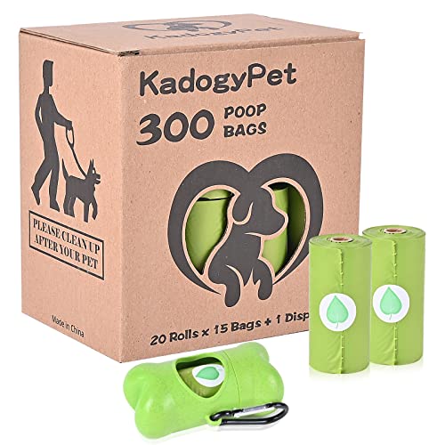 KadogyPet Dog Poo Bags, 300 Counts Biodegradable Waste Bag Refill Rolls for Dogs, Leak Proof, Extra Thick, Lavender Scented, Dispenser Included