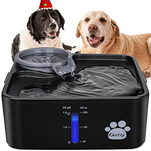 Kastty 2 Gallon Dog Water Fountain Ultra Large/Wide Pet Fountain BPA-Free Premium Cat Fountain with 5 Filtration& Smart Safe Pump& LED Shortage Reminder, Great for Large Dogs Cats& Multi-Pet Home