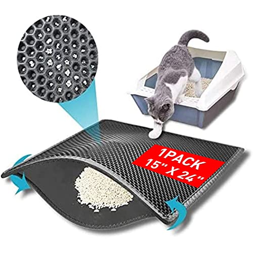 kaxionage Cat Litter Mat, 15x24 Inch Litter Box Mat,Honeycomb Double Layer Trapping Litter Mat Design,Waterproof Urine Proof Kitty Litter Mat,Easy Clean Scatter Control (Grey, 15x24 Inch (Pack of 1))