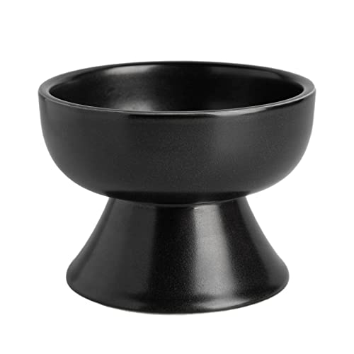 KITCHENLESTAR Small Ceramic Cat Bowls, Elevated Food or Water Bowls, Stress Free, Backflow Prevention, Suitable for Small Pets，Dishwasher and Microwave Safe (Black)