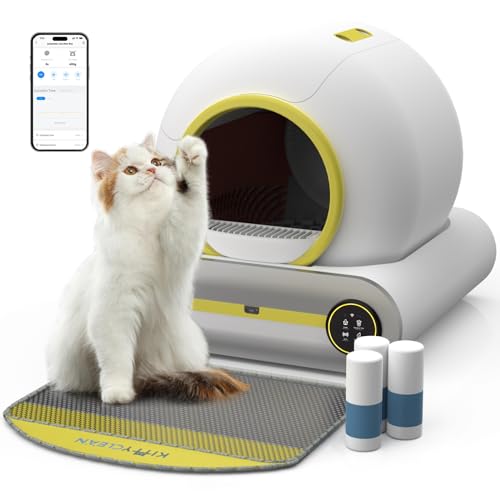 KittyClean Automatic Cat Litter Box, Self Cleaning Cat Litter Box with Odor-Elemination&Weight Monitoring Function, APP Control Anti-Pinch Little Cat Robot