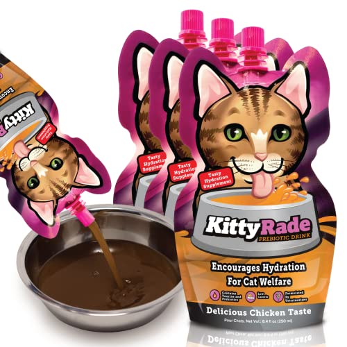 KittyRade – Delicious, Healthy Prebiotic, Isotonic Drink for Cats, Electrolytes | Reliable Hydration Drink for Cats & Low Calorie | Cat Health Supplement | Resealable Packs | KittyRade (250ml x 3)