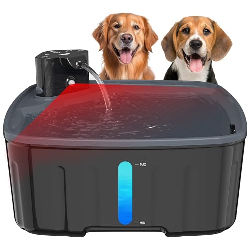 Kittyspout Dog Water Fountain for Large Dogs Wireless, 2.1GAL/8L/270oz Large Dog Water Fountain for Dogs Inside, 3 Work Modes, Battery Operated, Water Level Window LED Shortage Reminder - Black