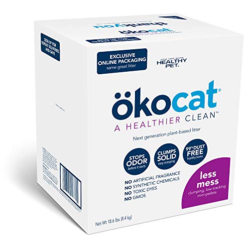 ökocat Less Mess Natural Wood Clumping Cat Litter Mini-Pellets, Great for Long-Hair Breeds, 18.6 lbs, Large