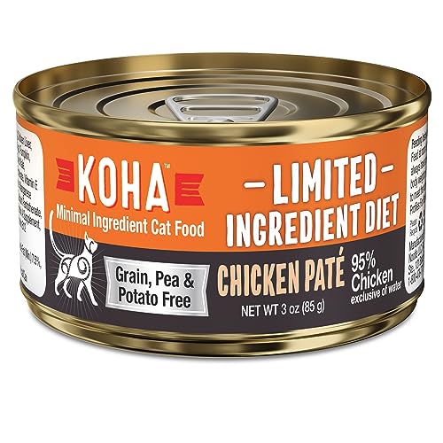 KOHA Limited Ingredient Diet Chicken Pate for Cats - Single Meat Wet Cat Food for Sensitive Stomachs - Pate Cat Food with No Fillers - 3oz Pack of 24