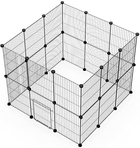 LANGXUN DIY Small Animal Pet Playpen with Door, Puppy Playpen, Rabbit, Guinea Pig Cages, Kitten Playpen | Indoor & Outdoor Portable Metal Wire Yard Fence, 24pcs Pet Panels