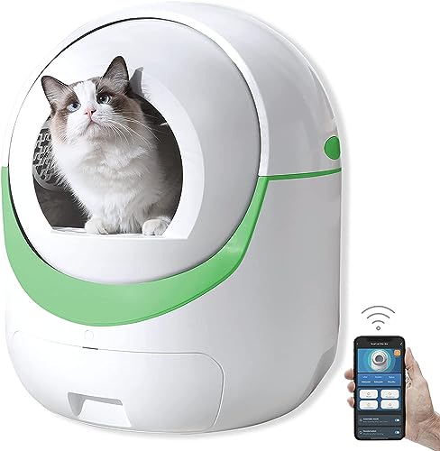 Large Self Cleaning Cat Litter Box, Pretty Automatic Cat Litter Box Robot with APP Control & Safe Alert & Smart Health Monitor for Kitty, Tidy Multiple Cats