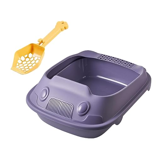 Leefasy Cat Litter Box, Open Top Pet Litter Tray Deep Toilet Anti Splashing High Sided Kitten Toilet for All Kinds of Cat Litter Easy to Clean, No Odor, Purple 30x41x16cm