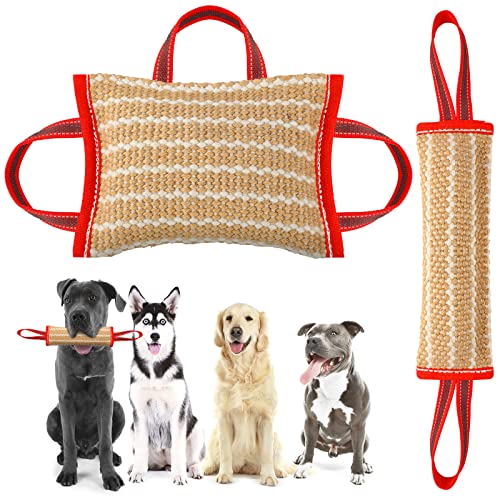Libima 2 Pcs Dog Tug Toy Dog Bite Pillow with Strong Handles Tug of War Dog Training Tools Bite Toy Linen Biting Pad for Puppy Young Small Medium Dogs Interactive Play Training