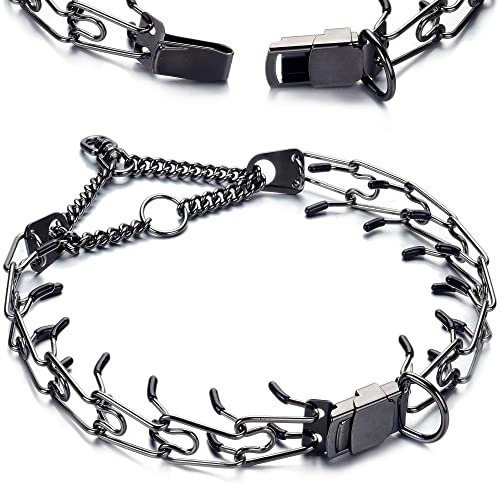 LionWay Prong Collar for Dogs Quick Pelease Dog Training Choke Pinch Spike Collars No Pull Martingale Collar 3.0mm Prongs Stainless Steel 14" to 26" for Large Medium Small Breeds Dogs (Black)