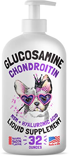 Liquid Glucosamine for Dogs Bacon Flavour with Chondroitin, MSM & Hyaluronic Acid K9 Supplement Hip and Joint Formula Advanced Mobility Joint Pain Relief Senior Advanced Supplement for All Breeds