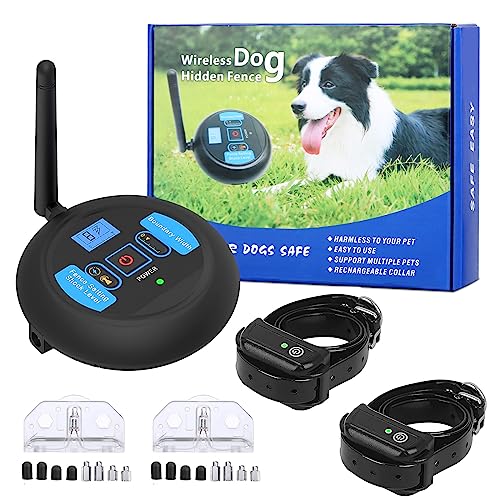 Lirioden Electric Wireless Dog Fence System Electric Fence for Dogs Containment Boundary Automatic Signal Radius Range 722ft, IPX8 Waterproof Rechargeable Tone&Shock Collar for Small Medium Large