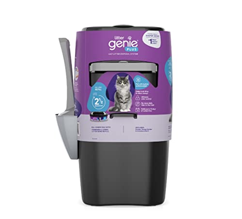 Litter Genie Plus Pail (Black) | Cat Litter Waste Disposal System for Odor Control | Includes 1 Square Refill Bag
