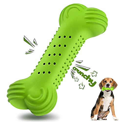 LUKITO Puppy Chew Toys, Durable Dog Bones Dog Chew Toys for Teething, Tough Puppy Teething Toys with Natural Rubber for Small and Medium Dog (One-Green)