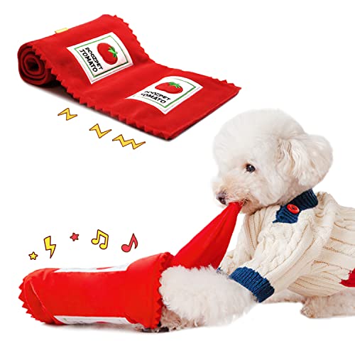 LYWJJ Puppy Toys,Suitable for Small and Medium Sized Dogs and Cats,Simulate The Act of Tearing Tissue Paper,Can Hide Snacks, Dog Toy for Boredom (Ketchup Shape)
