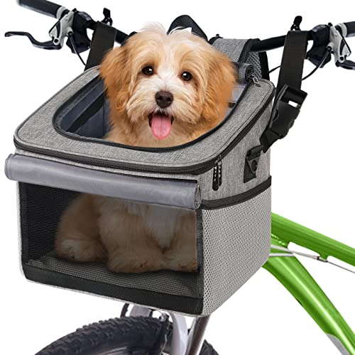 Mancro Dog Bike Basket, Foldable Dog Bike Carrier 15lbs Soft-Sided Basket, Quick Release Bike Seat, Backpack with Reflective Tape, Bicycle Pet Carrier for Small Medium Cats