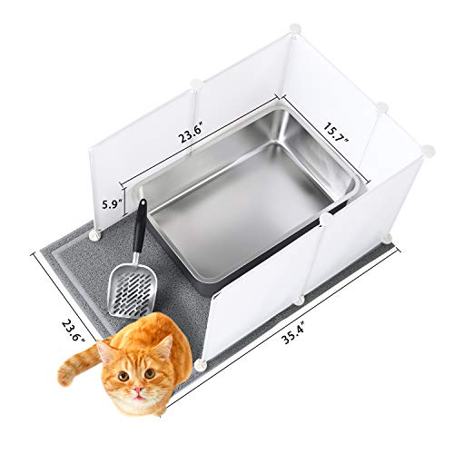 MEEXPAWS Extra Large Giant Stainless Steel Litter Box for Cats (24”×16”×6”) | Non Stick | Odor Control |Metal Cat Litter Scoop | Cat Litter Mat | Corner Splash Guard | Easy Clean