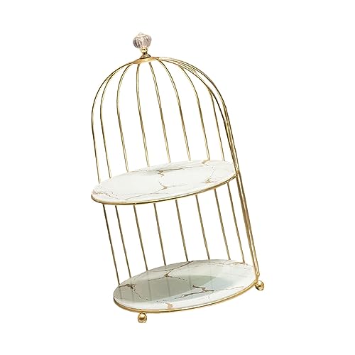 Menolana Bird Cage Dresser Organizer, Bathroom Makeup Holder, Nordic Perfume Lipstick Cosmetics Iron Storage Rack Cupcake Stand for Bathroom Countertop, white gold 2 tier