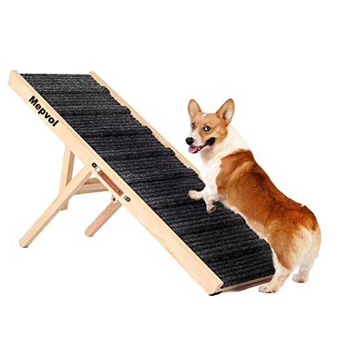 Mepvol Dog Ramp,Stable Wooden Pet Ramp for All Small and Older Animals,43.5" Long Ramps with 8 Steps,Adjustable from 14" to 26", Folding Pet Ramps Great for High Bed Couch and Cars,(250Lbs Capacity)