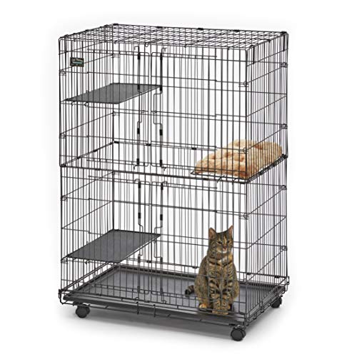 MidWest Homes for Pets Cat Playpen / Cat Cage Includes 3 Adjustable Resting Platforms, Removable Leak-Proof Pan, Easy 2-Door Top / Bottom Access & 4-locking Wheel Casters, 36"L x 23.5"W x 50.5"H